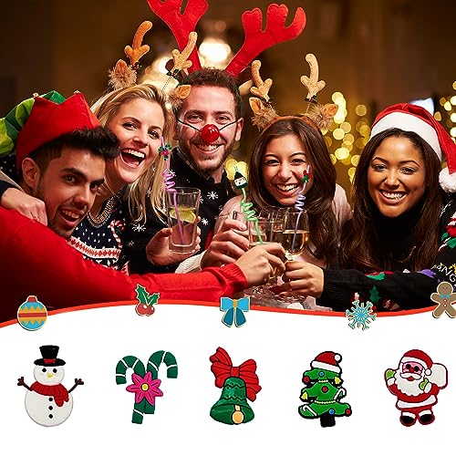 30 pitillos reutilizables de plástico con decoración de Navidad miniatura 5