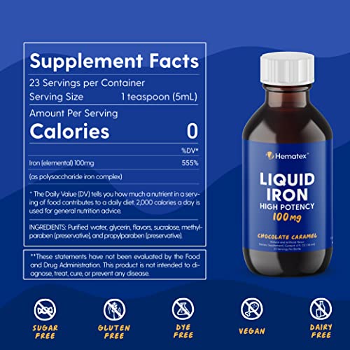 Iron Supplement High Potency Liquid Iron for Adults by Hematex - 100mg Polysaccharide Iron Complex Iron Supplements for Anemia and Iron Deficiency (Chocolate Caramel Flavor) - Image 6