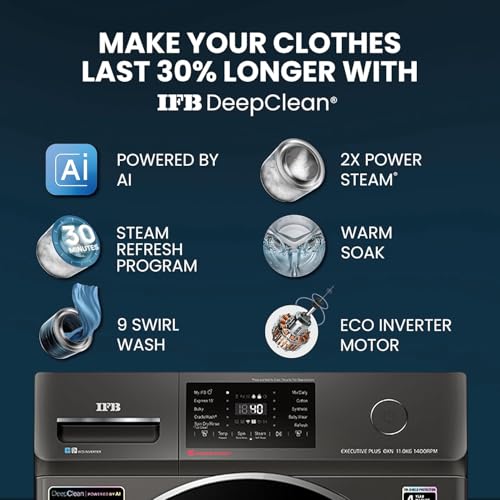 Image of IFB 11 Kg 5 Star, DeepClean, AI Powered, WiFi, Fully Automatic Front Load Washing Machine (EXECUTIVE PLUS OXN 1114 CMS, PowerSteam, 9 Swirl, Steam Refresh, Inbuilt Heater, Eco Inverter, Onyx)