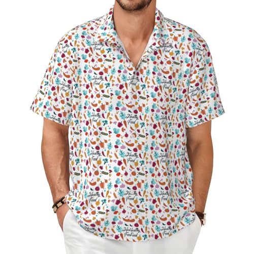 Chemise d'été homme imprimé nourriture saine tissu doux manches courtes légères