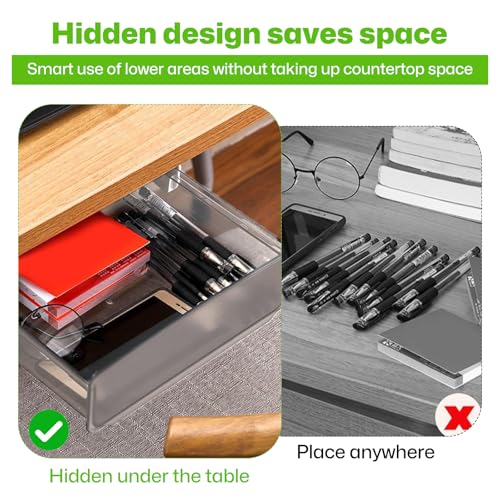 2 Stück Schublade unter Schreibtisch, Versteckter Schubladenbox Selbstklebende Schubladen Untertisch Schublade Unterbau Schreibtisch für Büro Tisch Schule(21x17,5x6,5cm)