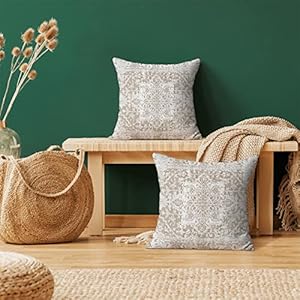 BETGINY Boho Pillow Covers 18×18 Brown Beige Ethnic Design Outdoor Decorative Throw Pillows for Couch Carpet Pattern Decor Cushion Cover 2 Pcs Farmhouse Linen Pillowcase for Bed Car Safa
