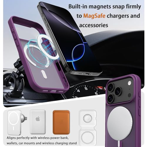 Image of Magnetic for iPhone 17 Pro Phone Case, [Compatible with MagSafe], Screen Protector X1, [Military Grade Drop Protection],Matte Finish,Slim,Shockproof,Protective (Deep Purple, iPhone 17 Pro)