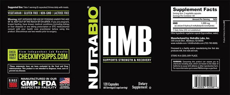 NutraBio HMB 1000mg- 120 Capsules - Image 4