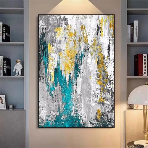 Tableau sur toile salon abstrait or gris vert pour deco