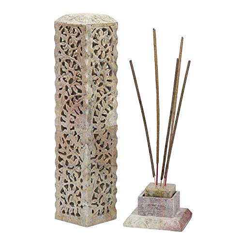 Image of Marble Carving Agarbatti Stand, Combo | Soapstone Hand-Carved, Incense Burner Holder, Ash Catcher for Incense Sticks, Spiritual Decor for Puja Room