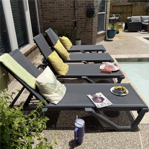 Image of PURPLE LEAF Outdoor Lounge Chair Aluminum Chaise Lounge Patio, Dark Gray