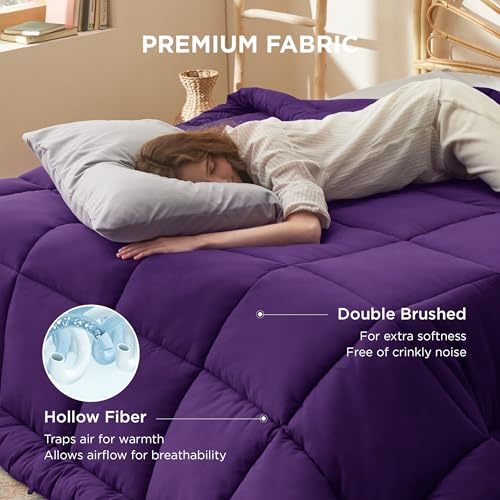 Image of Bedsure Comforter Duvet Insert - Quilted Comforters Cal King Size, All Season Duvet, GentleSoft Down Alternative Bedding Blanket, with 8 Tabs, Gifts for Women /Men, Purple, California King 96X102 Inch