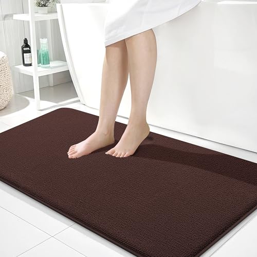 Image of OLANLY Thick Memory Foam Large Bathroom Rugs 45x27, Extra Soft Absorbent Bath Rug, Quick Dry Bath Mats, Non-Slip, Machine Washable Carpet for Bathroom, Tub and Shower, Home Decor Accessories, Brown