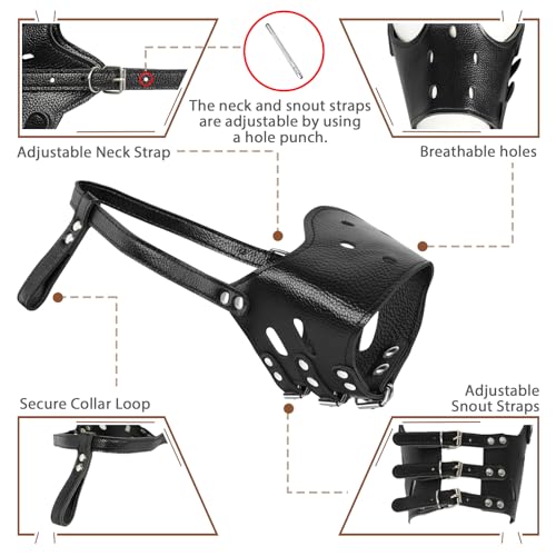image for BARKLESS Dog Muzzle Leather, Comfort Secure Anti-Barking Leather Dog M