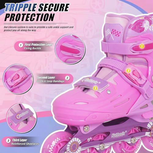 Nattork Kids Inline Skates Adjustable Light up Wheels Blades Roller for Girls- TeenYouth Age 6-12 - Cool Racing Car Decorations Indoor Outdoor Birthday Gift by Nattork - Used condition - Image 3