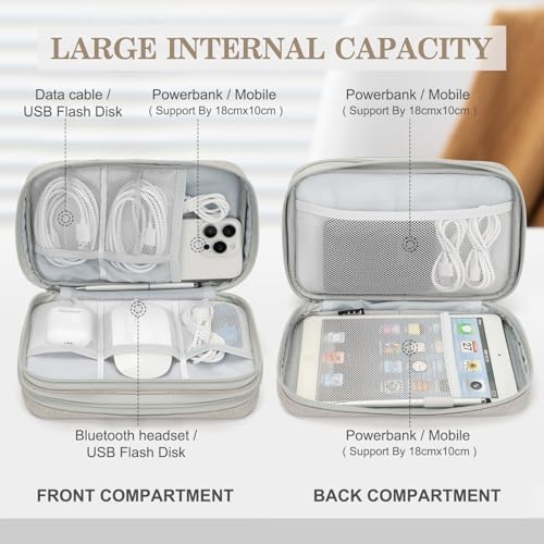 Image of FYY Electronic Organizer, Large Travel Cable Organizer Bag Pouch Electronic Accessories Carry Case Portable Waterproof Double Layers All-in-One Storage Bag for Cable, Cord, Charger, Phone, Khaki