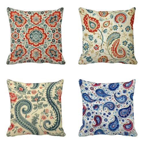 クッションカバー 幾何学 クッションカバー 70 x 70 cm 4枚組, 柔 Cushion Cover レトロ Cushion Cover おしゃれ 洗濯機丸洗い 隠れるファスナー ソファ用 家庭装飾 洋室 車用 装飾枕 雰囲気 部屋飾りギフト -yx