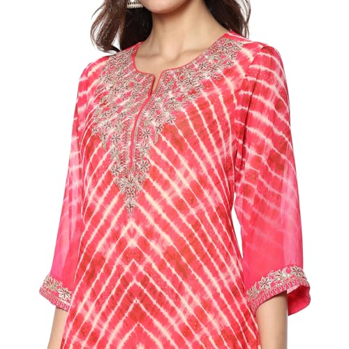 Image of BIBA Women Georgette Straight Embroidered Suit Set