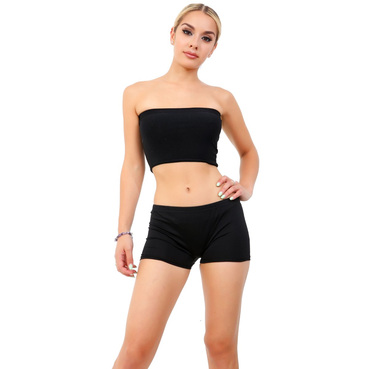 GOSTYLES® Womens Plain Strapless Bandeau Boob Tube Crop Top, Ladies Stretch Vest Bra Summer Casual Clubwear Festival Top (Black, 12)