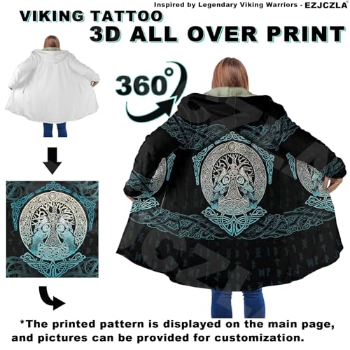 Viking 3D Print Men's Winter Faux Cashmere Warm Parka Coat Fenrir Wolf Coats with Hood Stylish Mid Long Unisex Cape4