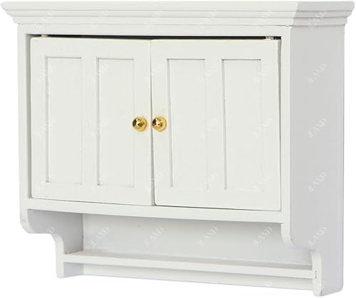 Miniatura 9 de iLAND Muebles para casa de muñecas a escala 112, armario de cocina para casa de muñecas en miniatura, estilo rústico moderno, color blanco