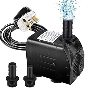 Powcan Water Pump Submersible Water Pump 400Gph 1500L/H Ultra-Quiet 25W Fountain Pond Aquarium Fish Tank Pump with 48 Hours Anti Dry Burning, 6.9ft(2.1m) High Lift, 6.56ft(2m) Power Cord, 2 Nozzles