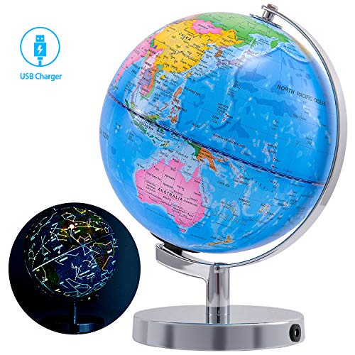 Wizdar 8" LED Illuminated Globe for Kids, 3 in 1 Interactive Educational World