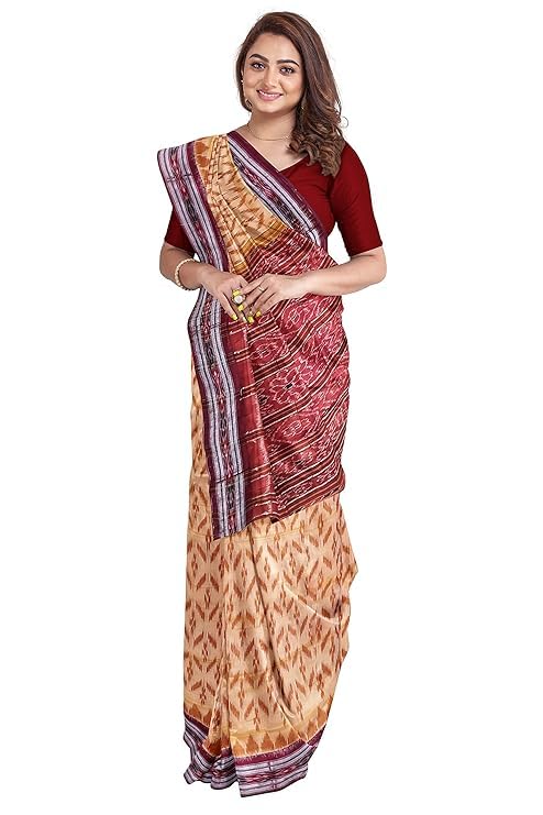 Image of Ikat Women's Cotton Saree, Handmade Pure Cotton Khandua Saree, Ikkat Orissa Traditional Handloom Saree Without Blouse