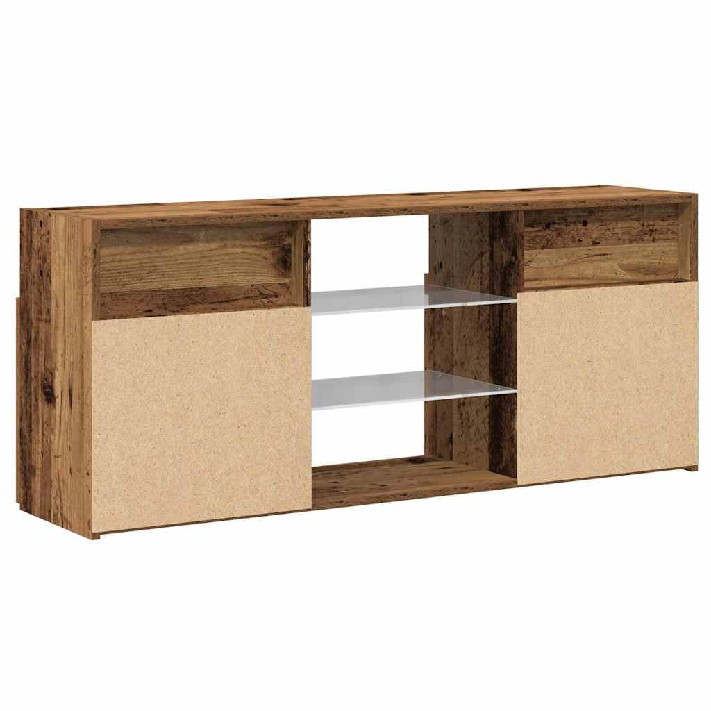 Stolik RTV pod TV z oświetleniem LED RGB, Szafka pod telewizor stare drewno, 120x30x50 cm, mebel z przegrodami do przechowywania do salonu