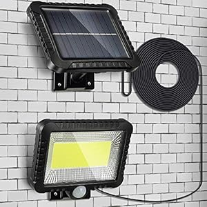 Solarlampen voor buiten, met bewegingsmelder, 100 leds, IP65 waterdicht, voor buiten, 120 graden, superheldere solarlampen, led-zonnelamp voor wand, garage, schuur, met kabel van 5 m (1 stuk)