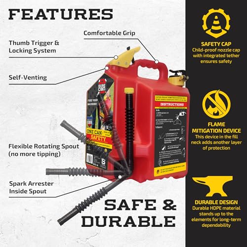 Image of Surecan 5 Gallon Container Type II - Rotating Spout, Self-Venting, & Spill Free, Ideal Large Five Gallon Safety Storage Can (Red, SUR5SFG2)