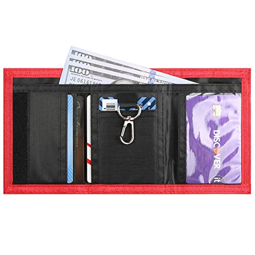 Image of Kids Wallet for Boys Girls Teens Trifold, Canvas Toddler Wallet for Boys, Cute Zipper Wallets Youth with Coin Pocket Card Holders, Novelty Wallets for Childrens Birthday Gifts, Red, 0.4 x 3.15