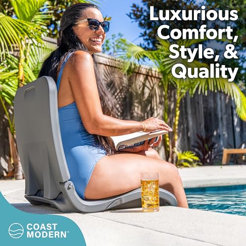 Coast Modern Portable Poolside Chair – Adult Foldable Flip Chair for Pool, Beach, Tailgating & Stadium – Durable Plastic with Back Support - Gray by Coast Modern - Image 2