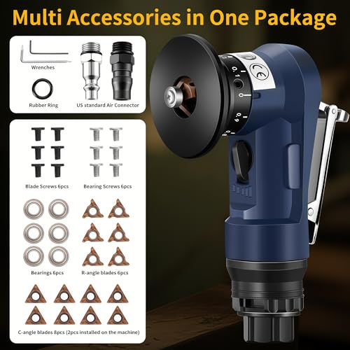Image of Pneumatic Chamfering Tool, 30000 RPM Air Chamfer Tool with 6 Bearings & Complete Screw Kit for Deburring & Beveling, Includes 8 C & 6 R Blades, 45, 1 /4 inch Air Inlet for Metal, Wood, PVC, Acrylic
