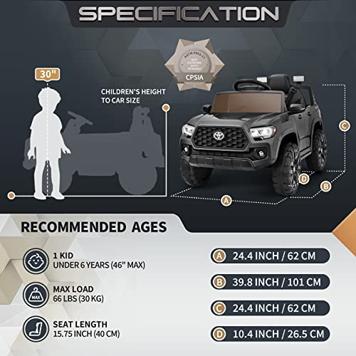 Blitzshark 12V Kids Ride On Car Compatible With Toyota Tacoma Battery Powered Motorized Electric Vehicle, With Remote Control, Digital Display, Spring Suspension, Storage Space, Music &Fm, Black #TOP5