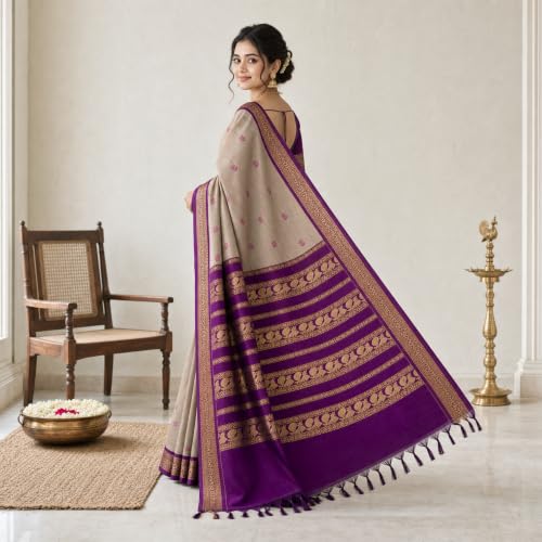 Image of Pure Kalyani Cotton Saree | Zari Border & Blouse Piece - Lata Gadwal Design | Traditional Saree