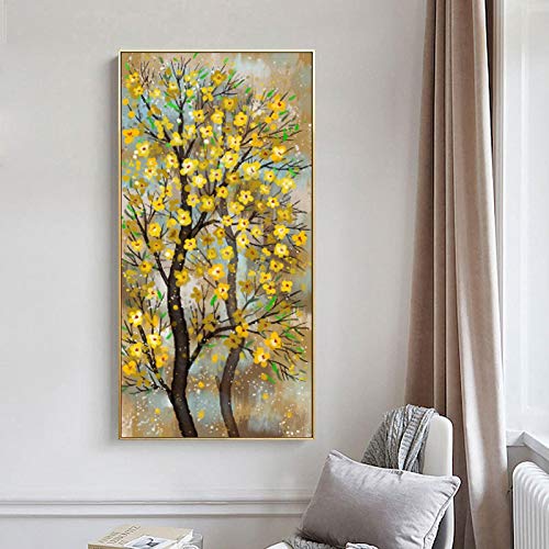 Peinture d'arbre riche dorée sur toile d'art mural haut de gamme
