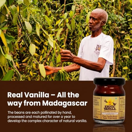 Image of Exotic Vanilla Pure Vanilla Bean Paste with Seeds 60 g - Made with Real Madagascar Vanilla Beans, Rich & Concentrated, Alcohol-Free, Gluten Free, Baking Bean Paste for Ice Creams, Puddings