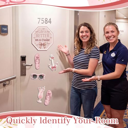 Image of Kanayu 6 Pcs Pink Bow Cruise Door Decorations Magnetic Large Ship Decorations Magnets Anchor Cruise Decor Car Fridge Magnet Decal for Carnival Stateroom Door