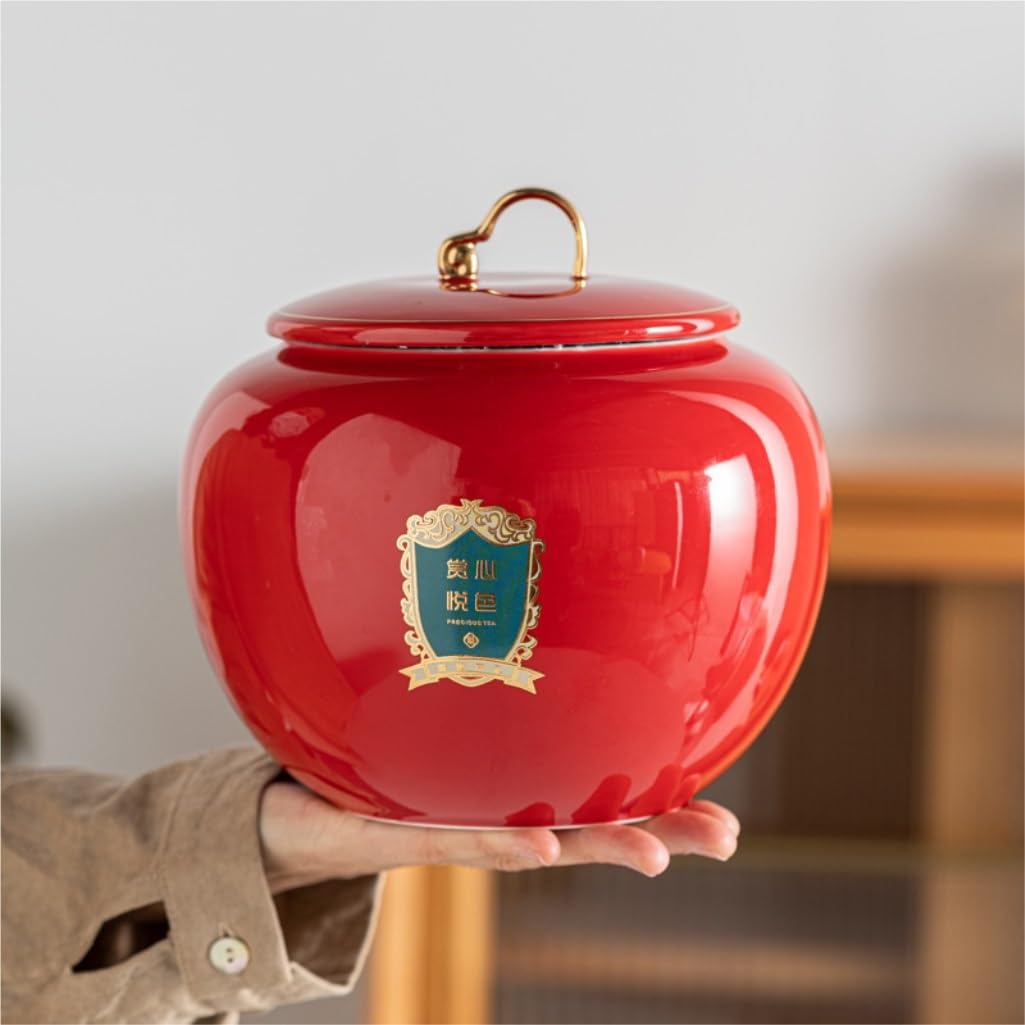 Lata de té Contenedor de Almacenamiento té Suelto for el hogar, Tarro Grande Sellado cerámica, Juego Retro Chino, Conjunto con Caja Regalo Carrito de té(B)