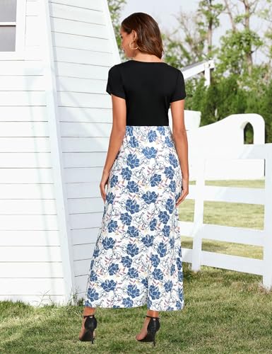 Image of Lacavocor Womens Short Sleeve Maxi Dresses Empire Waist Long Dress
