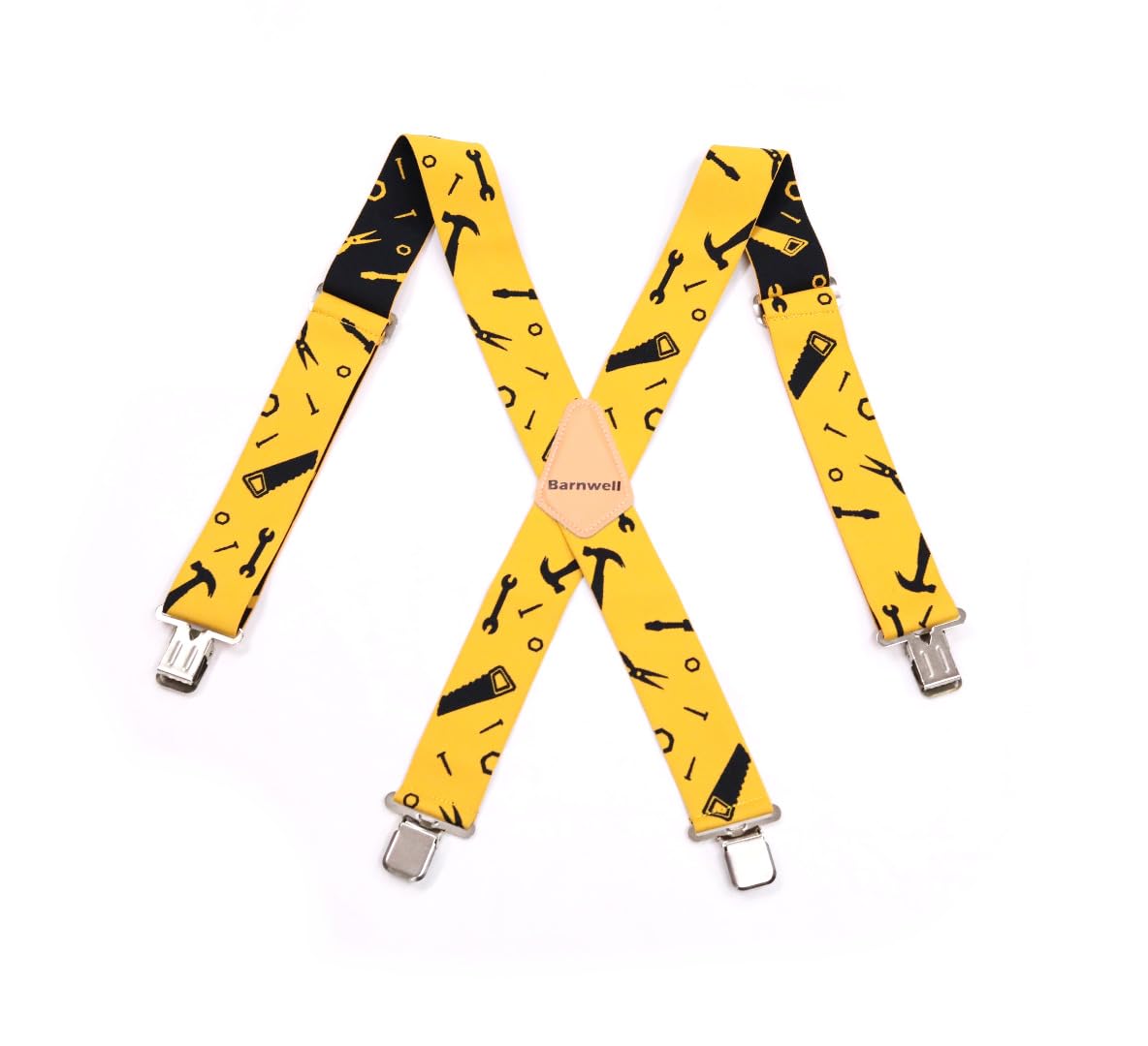 Barnwell Unisex Yellow/Black Tool Trouser Braces Suspenders Heavy Duty Metal Clips 50Mm Wide Adjustable Elastic Work Hammer Screwdriver Saw