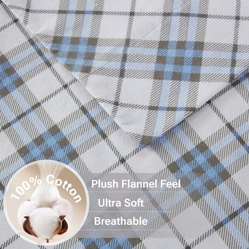 True North by Sleep Philosophy Cozy Flannel Warm 100% Cotton Sheet - Novelty Print Animals Stars Cute Ultra Soft Cold Weather Bedding Set, Cal King, Blue Plaid 4 Piece