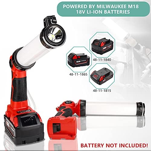 YEX-BUR LED Torch for Milwaukee 18V M18 Li-ion Battery, 26W 2000LM Handheld Flashlight with USB Charging Port, Hook Outdoor Spotlight Small Torch Lantern for Car Repairing, Camping, Emergency