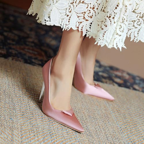High Heels Women Closed Pointed Toe Stiletto Pumps Slip On Party Club Wedding Prom Office Shoes 12cm,Pink-392