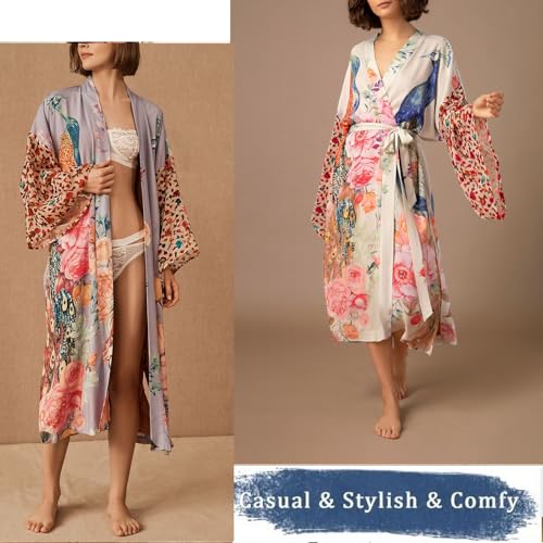 Kimono chal estampado bohemio de verano cárdigan mujer de tejido fluido 5
