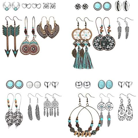 CASSIECA 24 Pares Pendientes Colgantes Vintage Cover