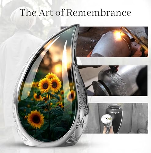 Image of Teardrop Sunflower Urns for Human Ashes Adult Female - Large Urns for Human Ashes Adult - Yellow Sunflower Urn for Mom and Dad - Memorial Decorative Urn for Handmade 10inch