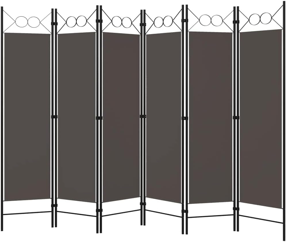 Bowery Hill 6-Panel Room Divider, Anthracite Fabric and Powder-Coated Iron, 94.5" x 70.9", Freestanding Privacy Screen with Circle Design, Adjustable Folding Partition for Bedroom or Indoor Use