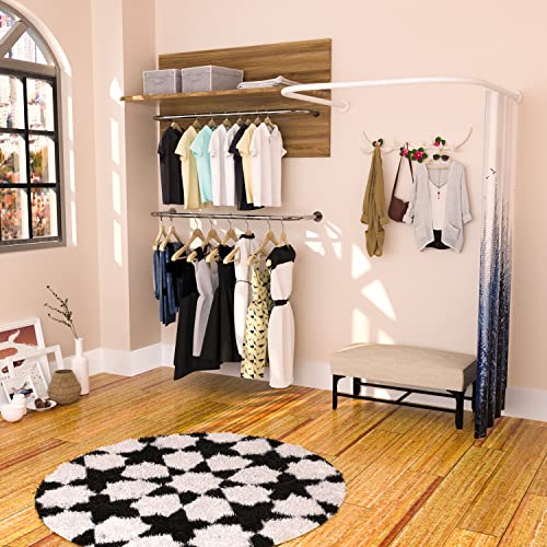 Image of 304 Stainless U Shaped Bathroom Bathtub Corner Shower Curtain Rod Rack, Size Adjustable (U Shaped White, Length on both sides:31.5 inch-47 inch,Middle width:34.7 inch-43 inch)