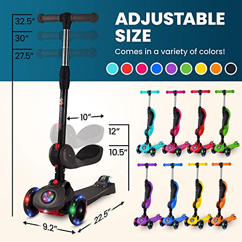 SKIDEE Y100 2-in-1 Scooter for Kids with Folding Removable Seat Zero Assembly–Adjustable Height Kick Scooter for Toddlers Girls & Boys 2-12 Years-Old – Fun Outdoor Toys for Kids 3 LED Flashing Wheels - Thumbnail 7