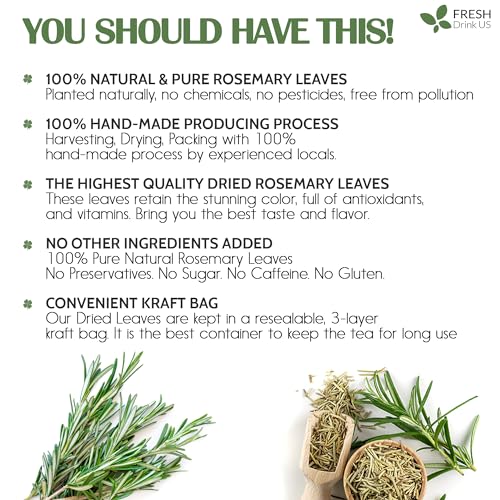 Image of Premium 20oz Rosemary Leaves, 100% Natural & Pure from Dried Rosemary Leaves, No Additives, No Caffeine, Vegan. Dried Rosemary Herb, Perfect for Seasoning, Spice Blends for Grilling & Cooking