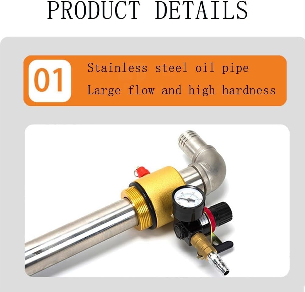 Drum Air Operated Oil Transfer Pump, Stainless Steel Pneumatic Chemical Pump, 130L/min Large Flow, with Air Pressure Gauge and Safety Valve, for Transport Diesel, Engine Oil, Hydraulic Oil.