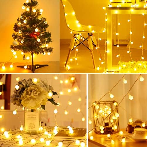 EvaStary Globe Fairy Lights, LED String Lights Battery Operated, 2 Modes Waterproof Globe Warm White Fairy String Lights 6M 40LED for Bedroom, Christmas Tree, Outdoor, Garden, Wedding Decoration